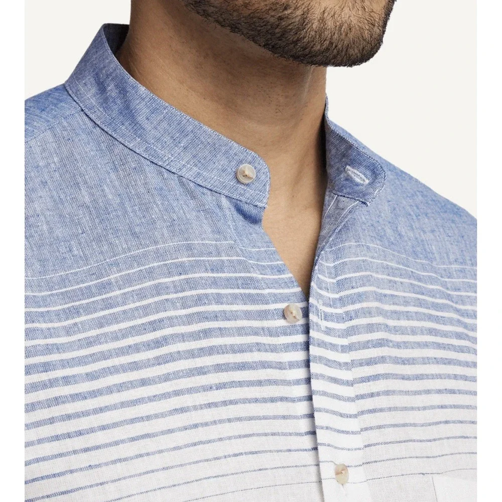 Paul Fredrick Linen Blend Horizontal Stripe Casual Shirt‎ XLT